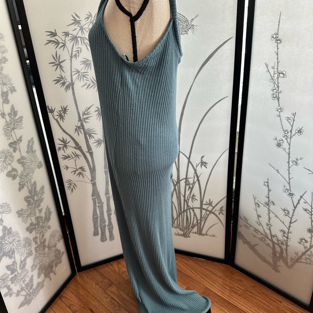 Zara Sleeveless Ribbed Maxi Dress in Dusty Teal Green - Picture 5 of 9